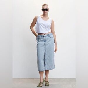 Mango MNG denim Jean midi skirt with front slit